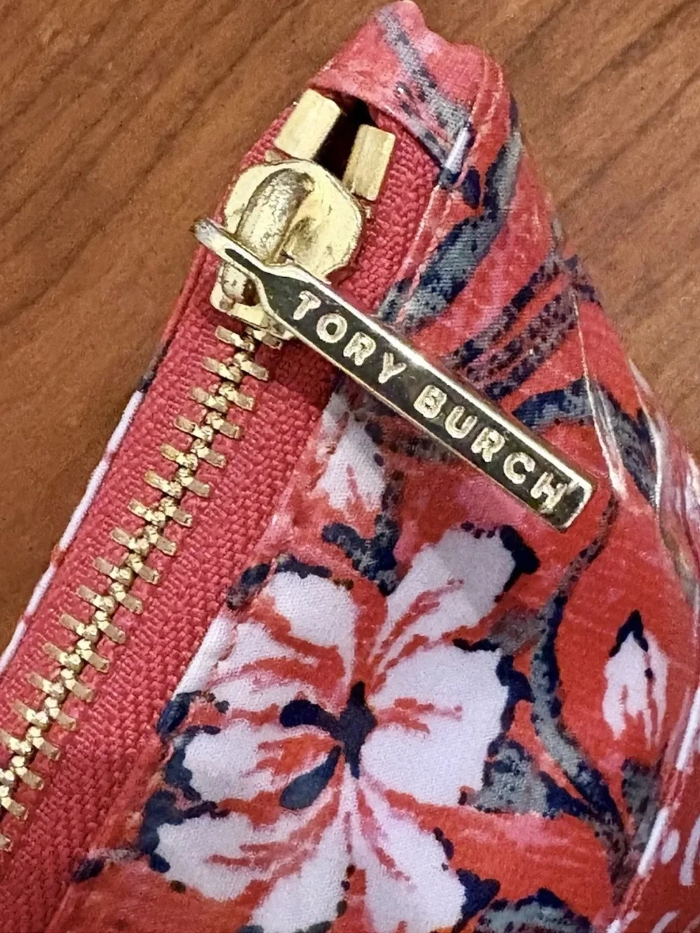 TORY BURCH Cosmetic Case Red Floral Makeup Bag